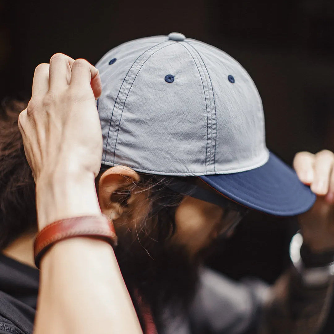 Navy and white dad cap with contrast brim for casual retro streetwear style