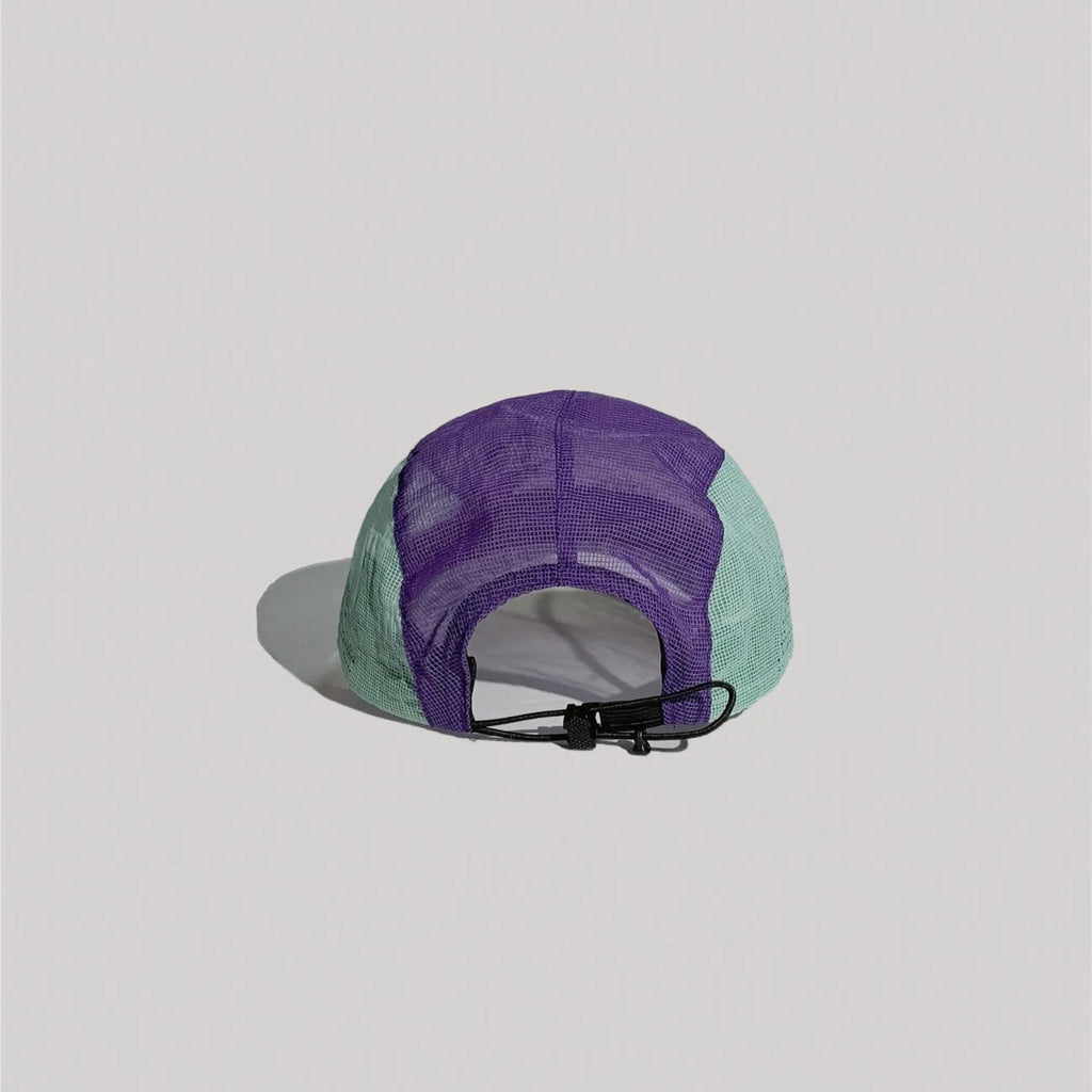Back view of nylon mesh cap with adjustable strap closure and breathable panel design