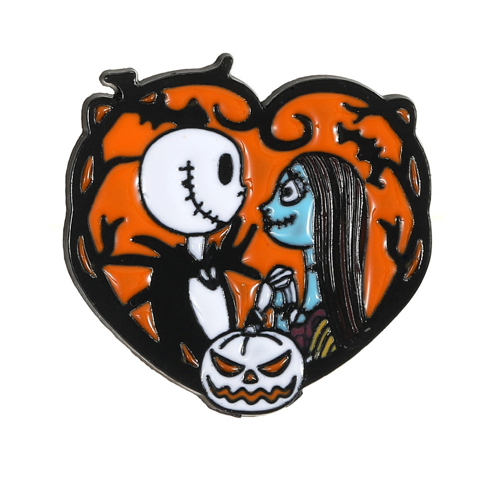 Halloween Skull Pumpkin Badge Brooch