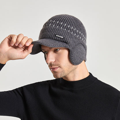Winter Fleece-lined Men's Sleeve Cap Earmuffs Hat Outdoor Cold-Proof Thermal Knitting Woolen Cap