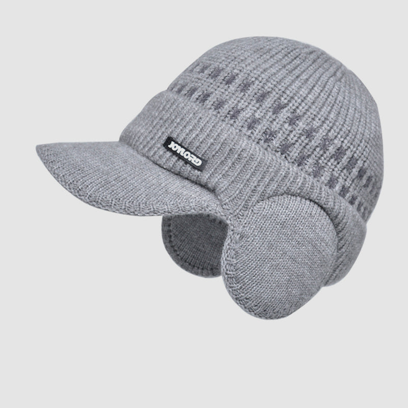 Winter Fleece-lined Men's Sleeve Cap Earmuffs Hat Outdoor Cold-Proof Thermal Knitting Woolen Cap