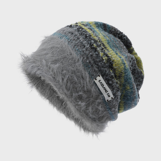 Warm Color Block Striped Fleece Beanie