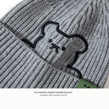 Bear Embroidered Knitted Hat