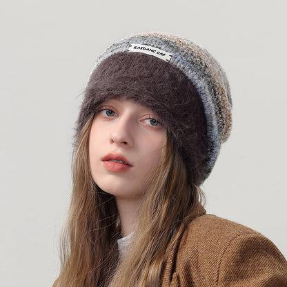 Warm Color Block Striped Fleece Beanie