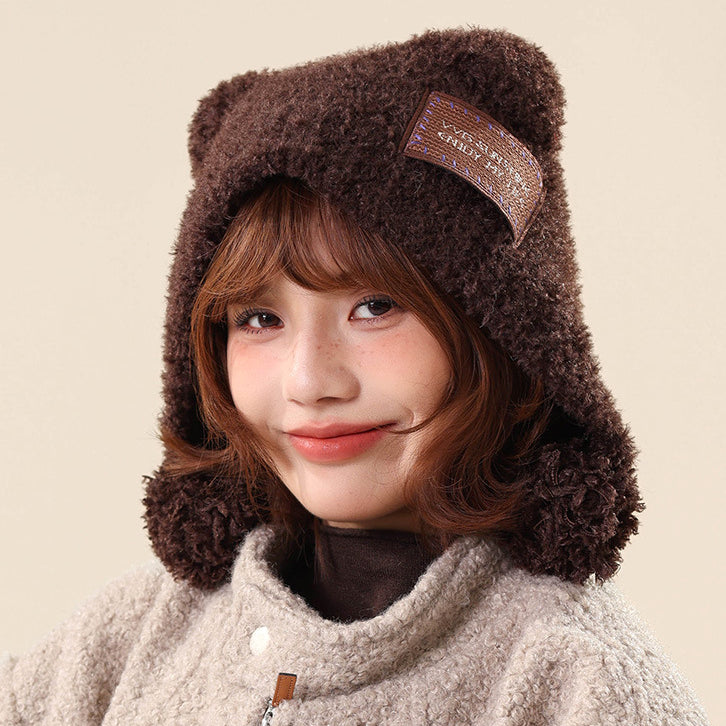 Teddy Fleece Teddy Bear Pom-Pom Versatile Warm Ear Flap Hat