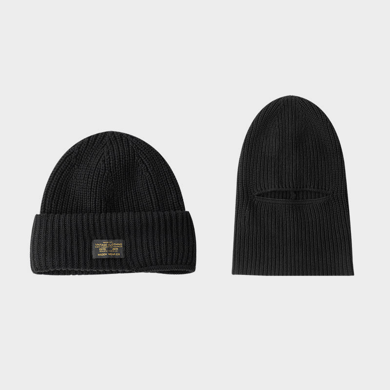 2-in-1 Cotton Ribbed Beanie Balaclava – Convertible Cuffed Knit Ski Mask