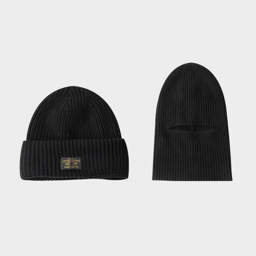 2-in-1 Cotton Ribbed Beanie Balaclava – Convertible Cuffed Knit Ski Mask