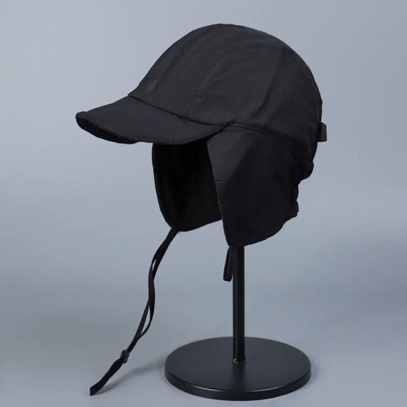 Fleece-Lined Ear Flap Cap with Curved Brim
