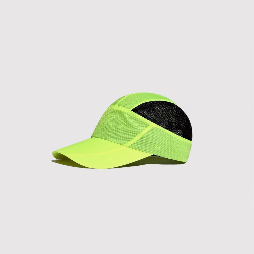 Breathable mesh performance cap with lightweight nylon panels for outdoor sports