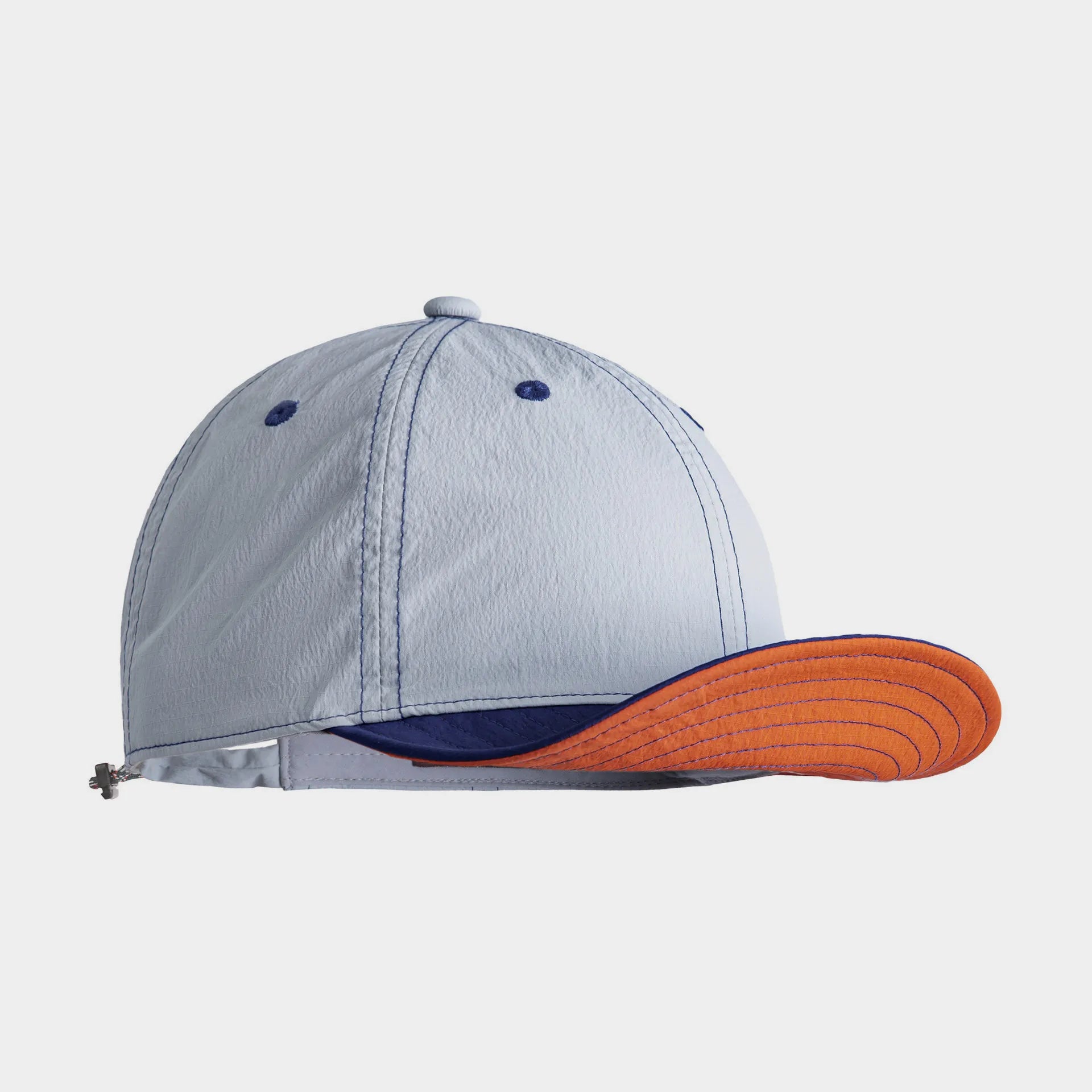 Blue and orange colour block baseball cap with vintage casual streetwear style