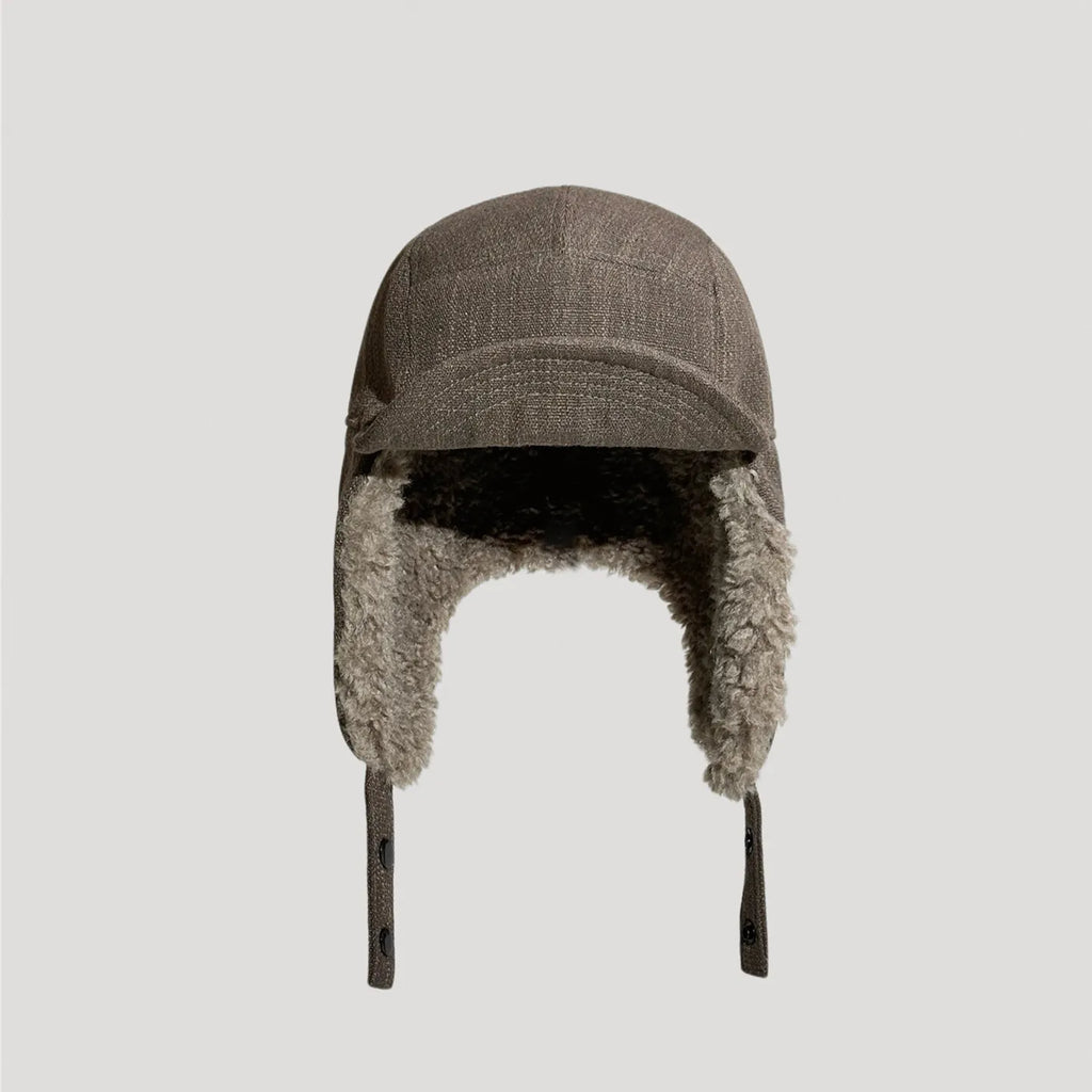 Vintage Cotton Linen Aviator Hat – Warm Sherpa Lined Winter Ear Flap Cap