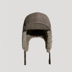 Vintage Cotton Linen Aviator Hat – Warm Sherpa Lined Winter Ear Flap Cap