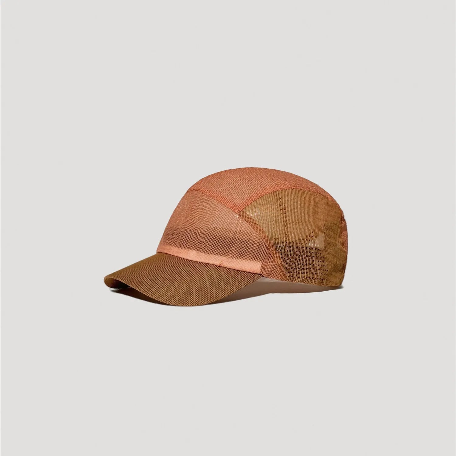 Brown nylon mesh cap with minimalist outdoor style and curved brim silhouette