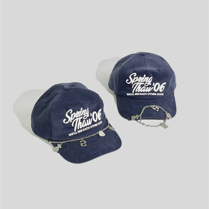 Detachable Chain Bracelet Corduroy Baseball Cap