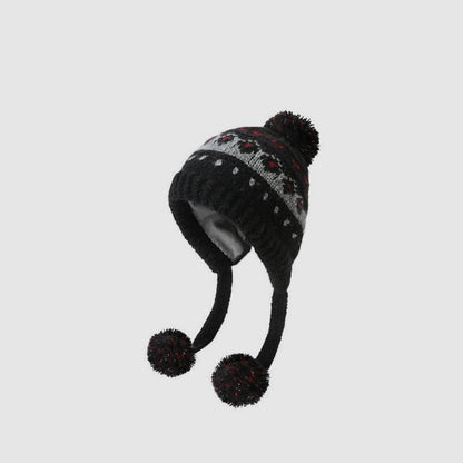 Autumn Winter Outdoor Fair Isle Drawstring Ear Flap Hat