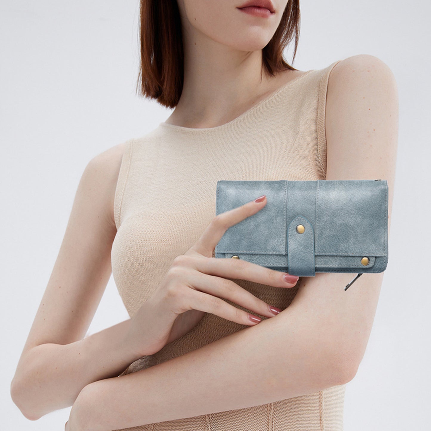 Anti-Theft Brushed Long Wallet Oil Wax Leather Women 70% off Wallet