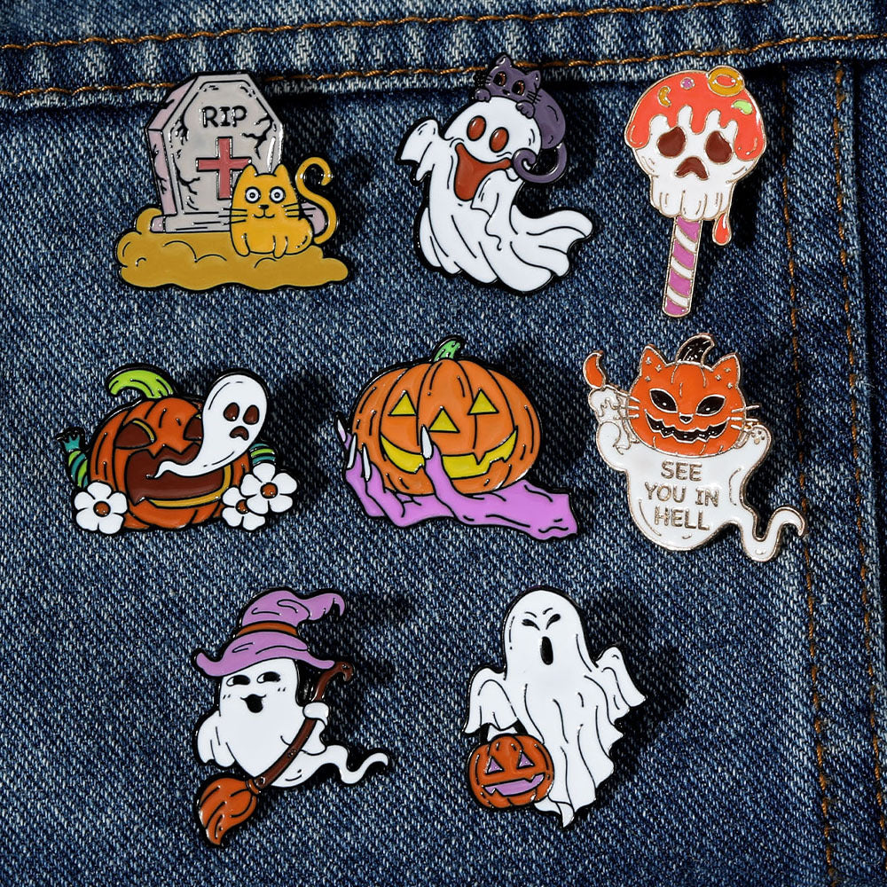 Halloween Brooch Magic Pumpkin Skull Ghost Metal Badge