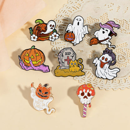 Halloween Brooch Magic Pumpkin Skull Ghost Metal Badge