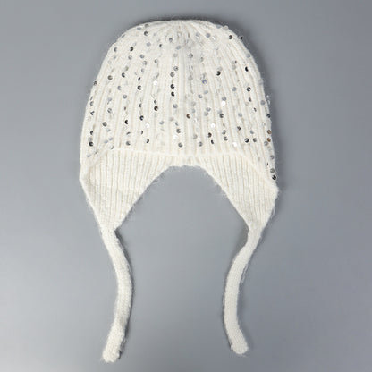 Warm Sequin Rabbit Fur Knitted Hat with Ear Protection