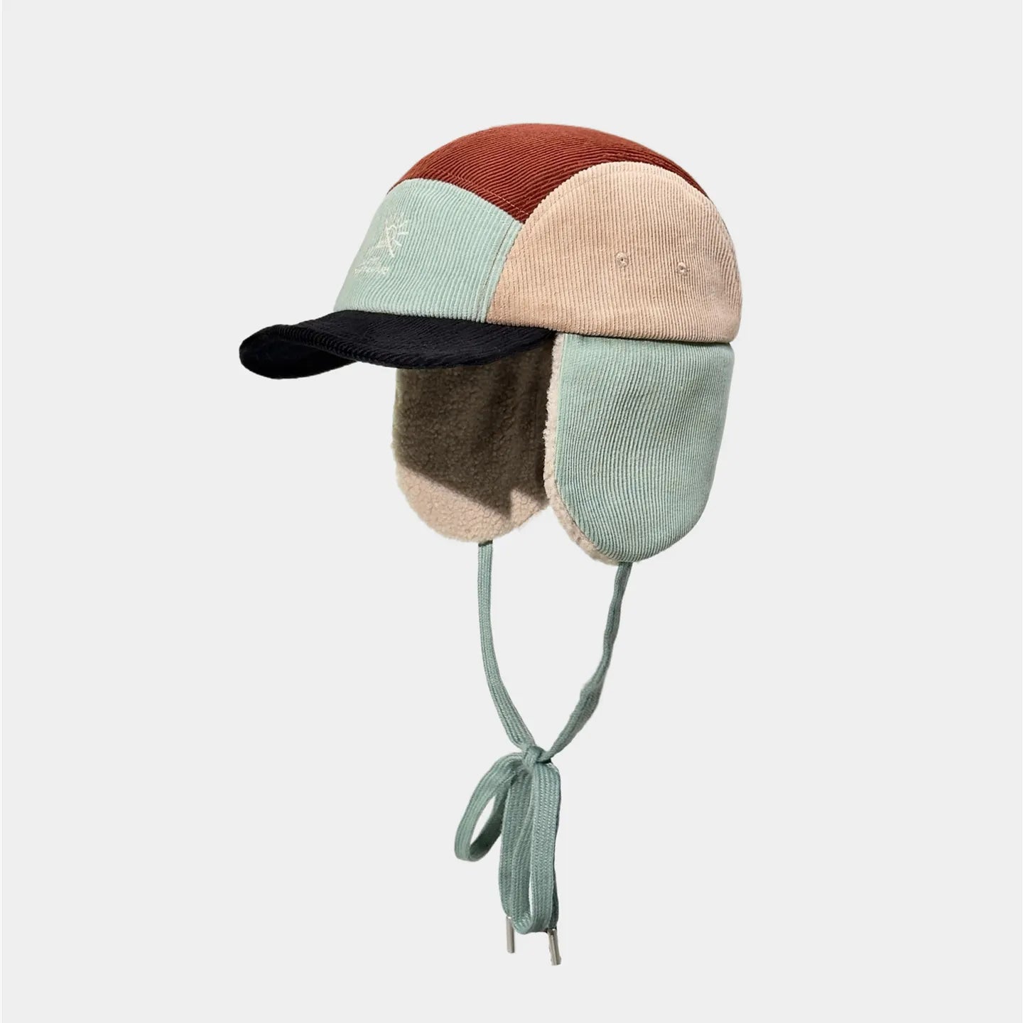 Corduroy aviator ear flap hat with adjustable straps and cosy winter design