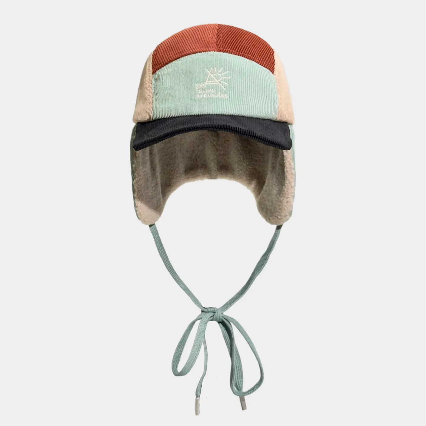 Corduroy trapper hat with ear flaps, soft lining and adjustable chin strap for winter outdoor wear