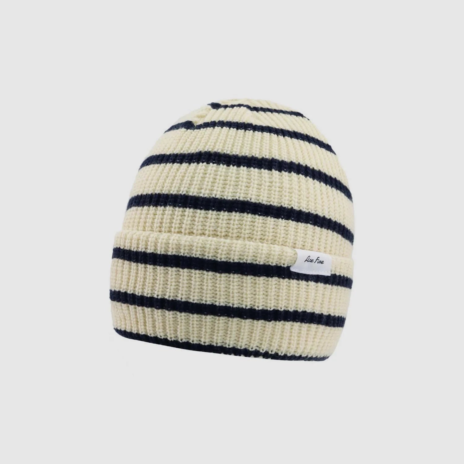 Striped Acrylic Knit Beanie – Warm Stretch Winter Hat with Classic Ribbed Design