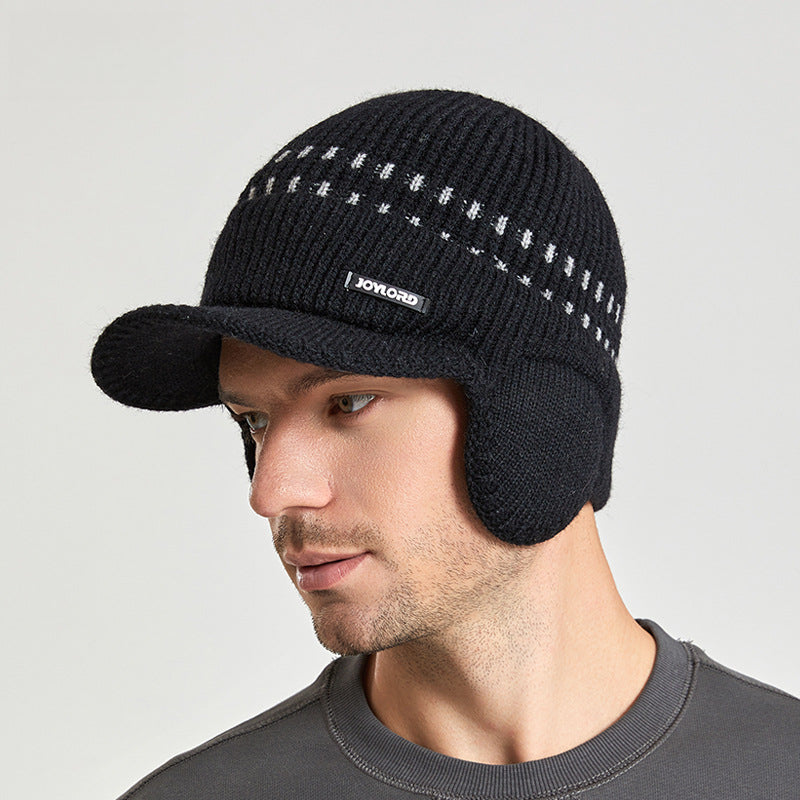 Winter Fleece-lined Men's Sleeve Cap Earmuffs Hat Outdoor Cold-Proof Thermal Knitting Woolen Cap