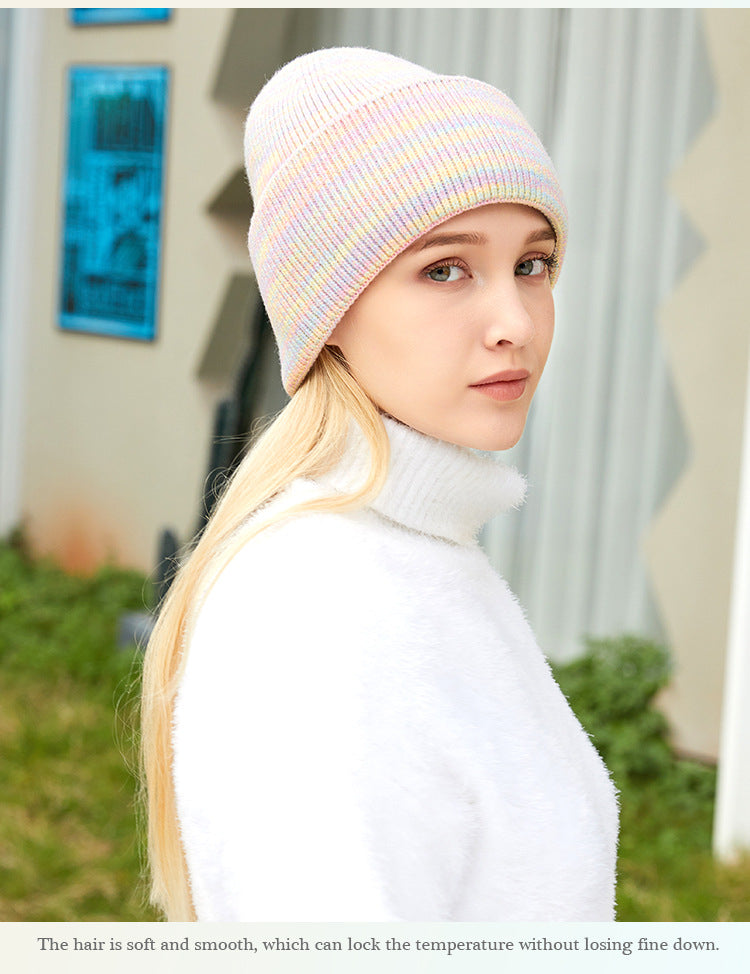 Rabbit Wool Core Spun Yarn Knitted Hat Double Folded Edge Wool Hat