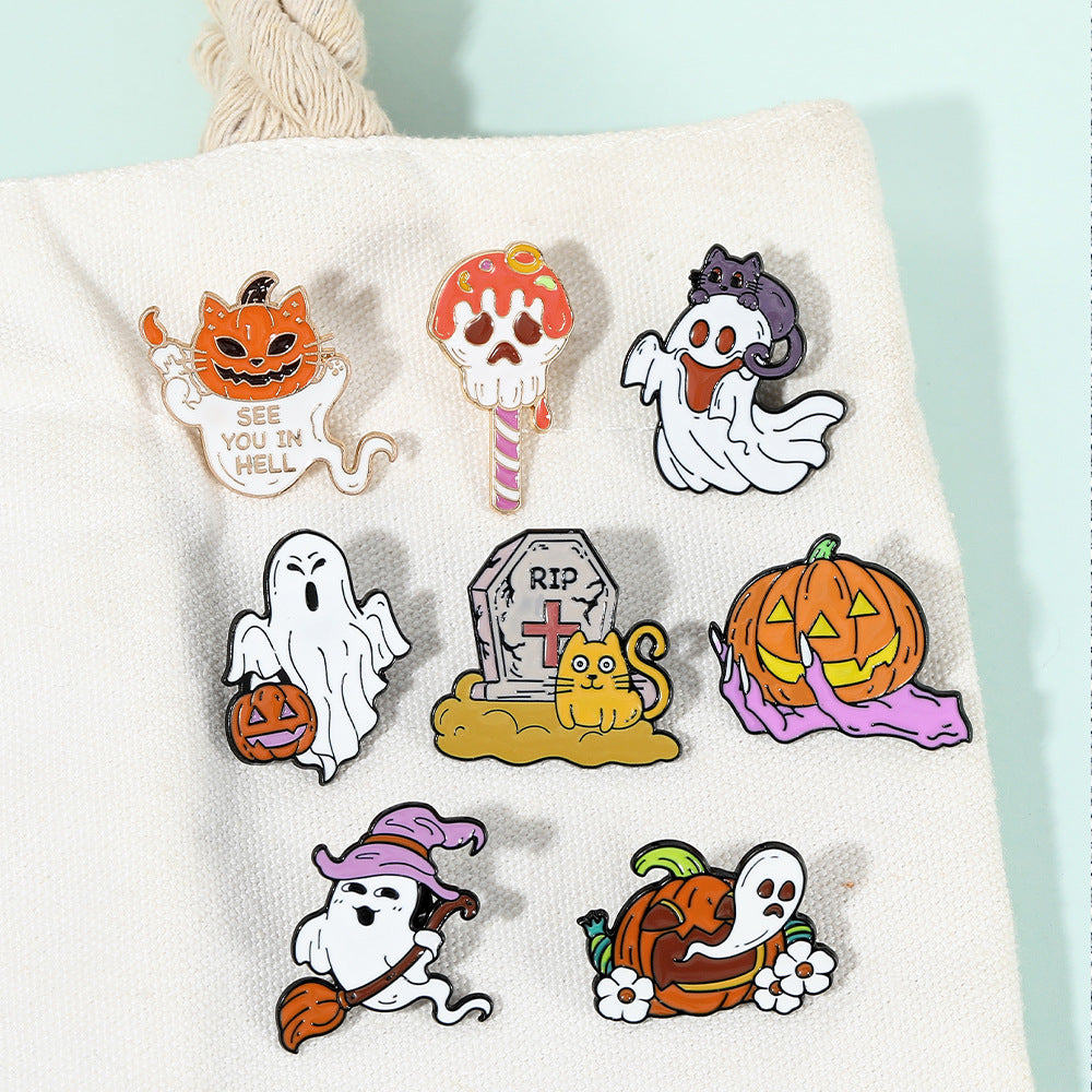 Halloween Brooch Magic Pumpkin Skull Ghost Metal Badge