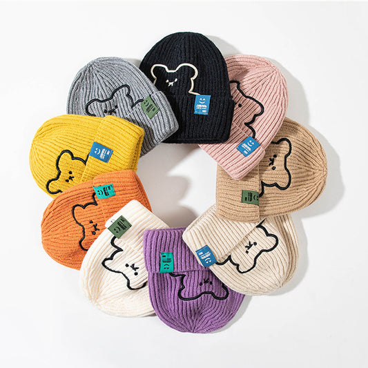 Bear Embroidered Knitted Hat