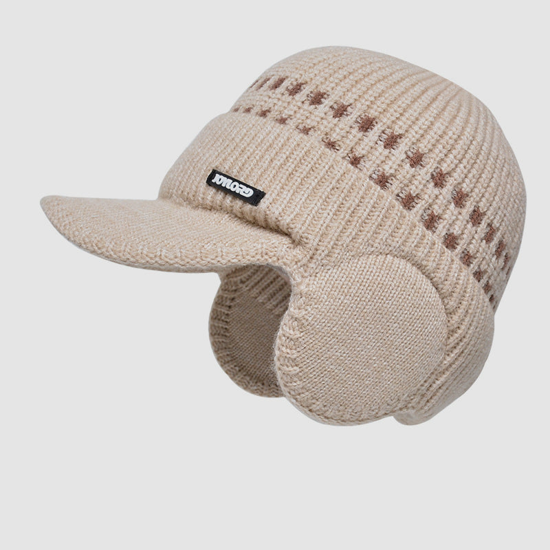 Winter Fleece-lined Men's Sleeve Cap Earmuffs Hat Outdoor Cold-Proof Thermal Knitting Woolen Cap