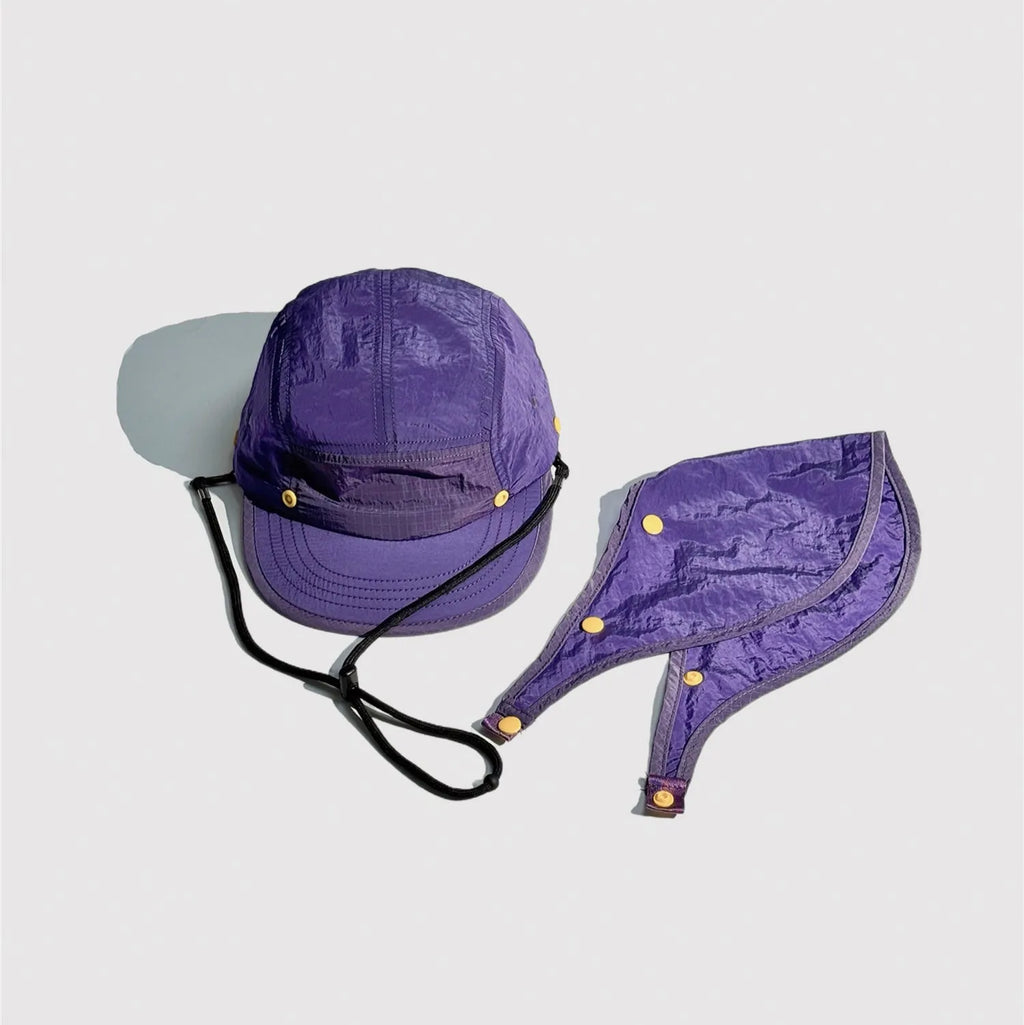 Detachable neck flap design of lightweight nylon hiking cap with snap button attachment