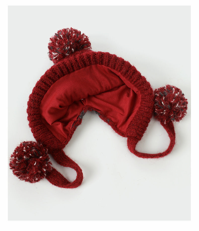 Autumn Winter Outdoor Fair Isle Drawstring Ear Flap Hat