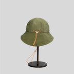 Drawcord sun hat in olive green, rear display showing the orange crown cord, clear toggle and brim snap