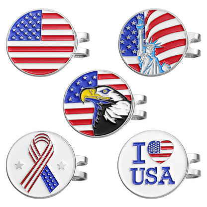 Cartoon American Flag Shaped Magnetic Metal Hat Clip Detachable Ball Position Mark Round Accessory