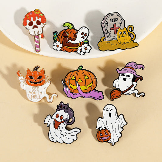 Halloween Brooch Magic Pumpkin Skull Ghost Metal Badge