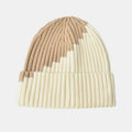 Warm Knitted Hat with Color Block and Rolled Edge Ear Protection