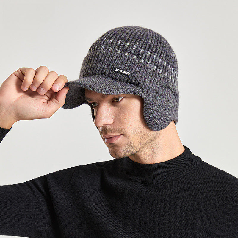 Winter Fleece-lined Men's Sleeve Cap Earmuffs Hat Outdoor Cold-Proof Thermal Knitting Woolen Cap