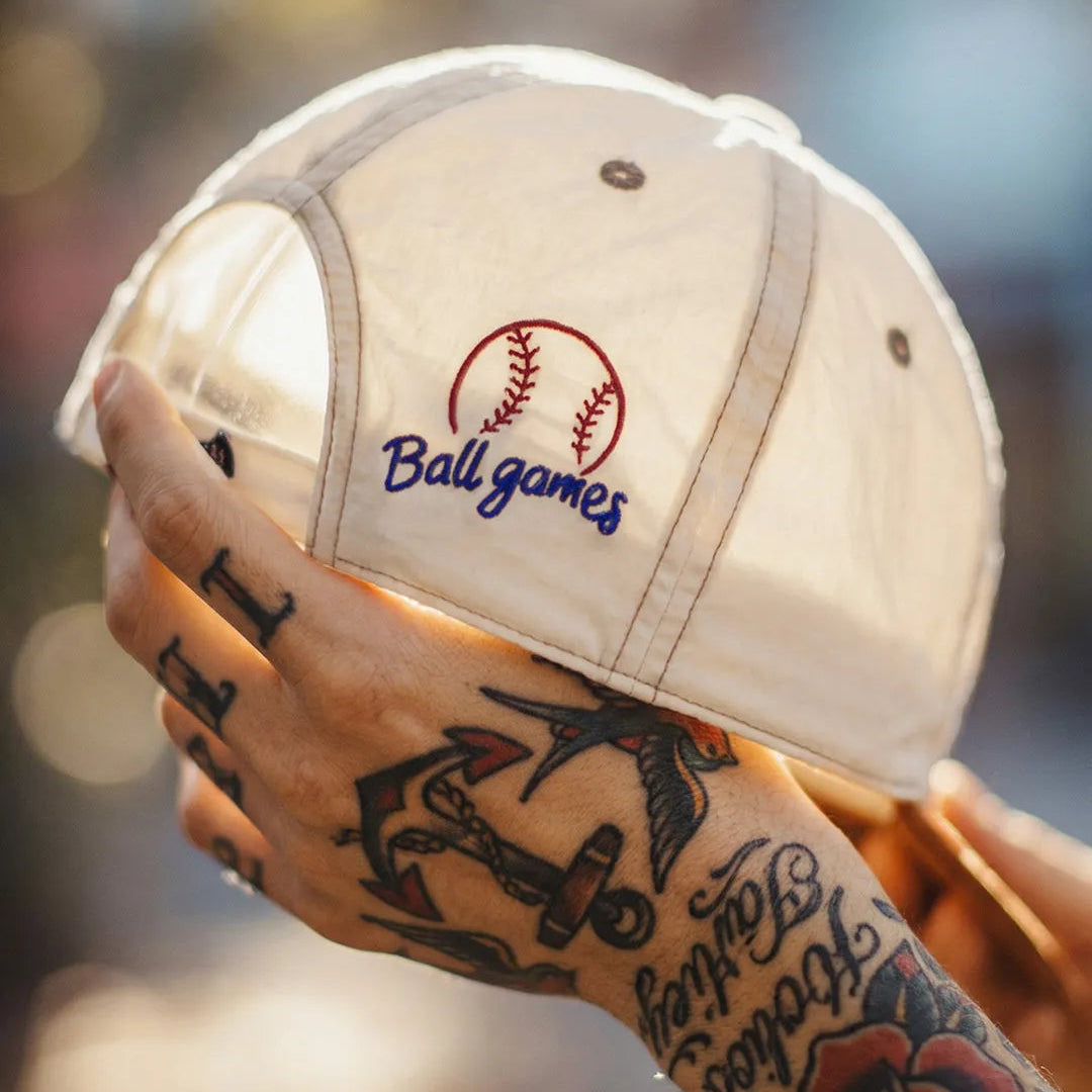 Vintage embroidered dad cap featuring baseball graphic detail and relaxed baseball hat style