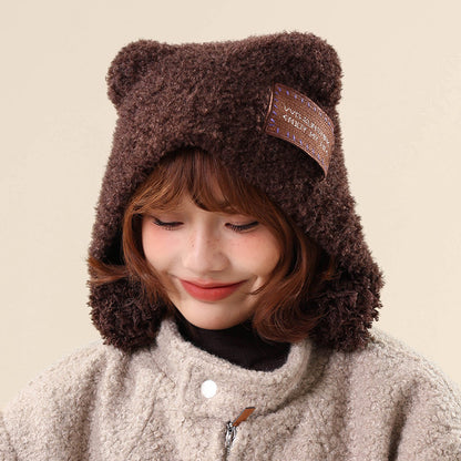 Teddy Fleece Teddy Bear Pom-Pom Versatile Warm Ear Flap Hat