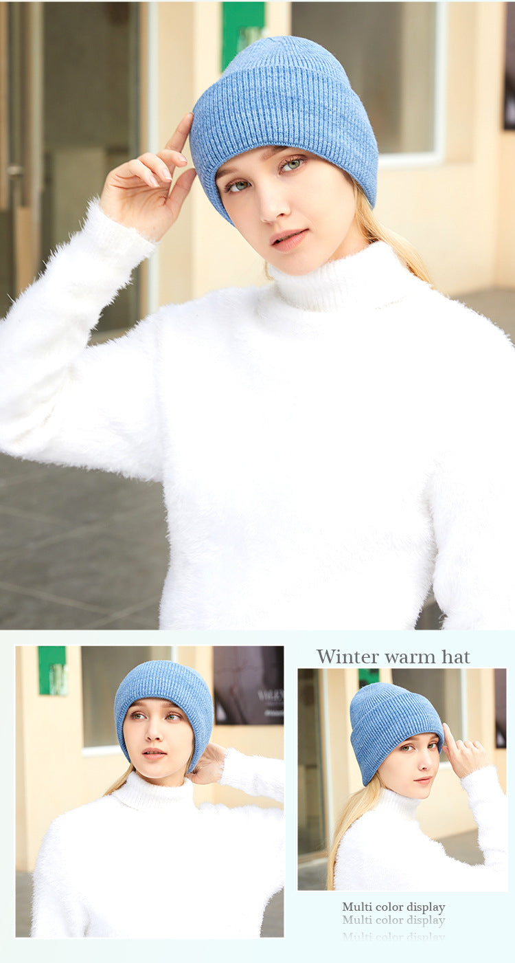 Rabbit Wool Core Spun Yarn Knitted Hat Double Folded Edge Wool Hat