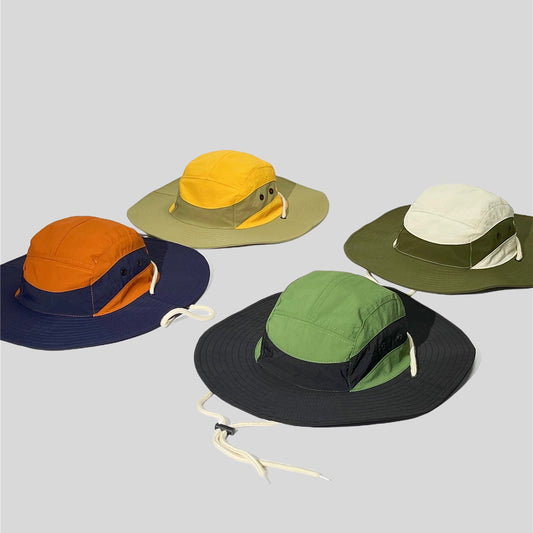 Color Block Patchwork Camping Drawstring Sun Protection Fisherman Hat