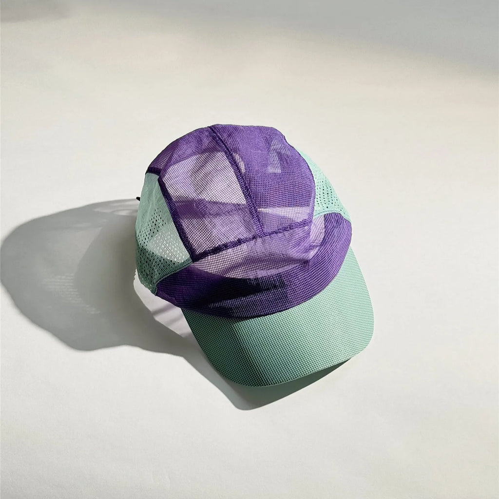 Top view of five panel nylon cap highlighting mesh texture and lightweight construction