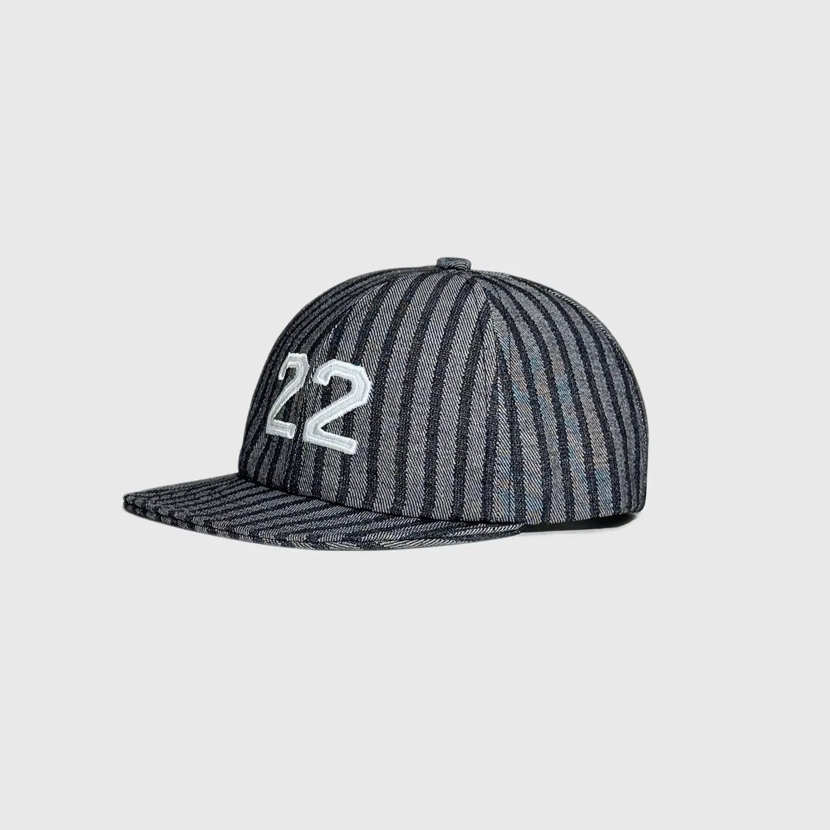 Striped Number 22 Embroidered Cotton Flat-Brim Cap