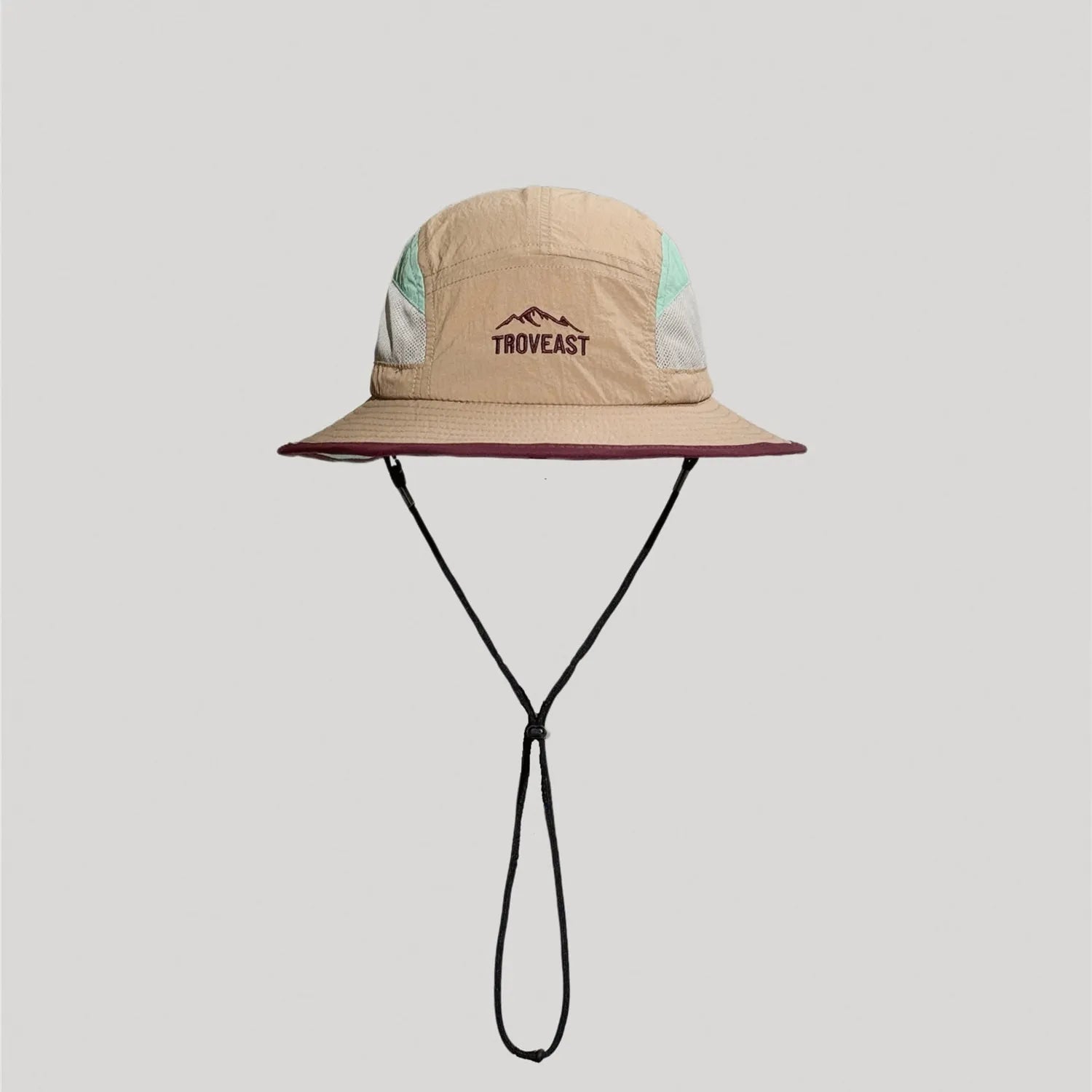 Lightweight nylon bucket hat with wide brim, embroidered logo and outdoor style
