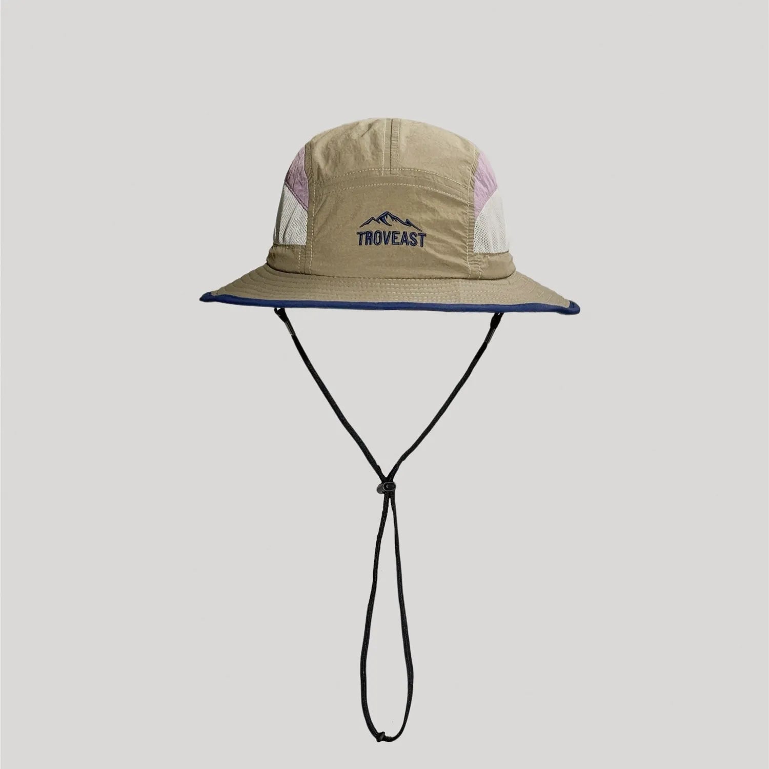 Wide brim nylon sun hat with stitched brim detail and adjustable chin cord