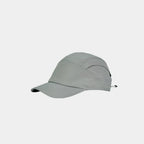Lightweight nylon sports cap in light grey, angled view showing the low-profile crown and tonal panel stitching