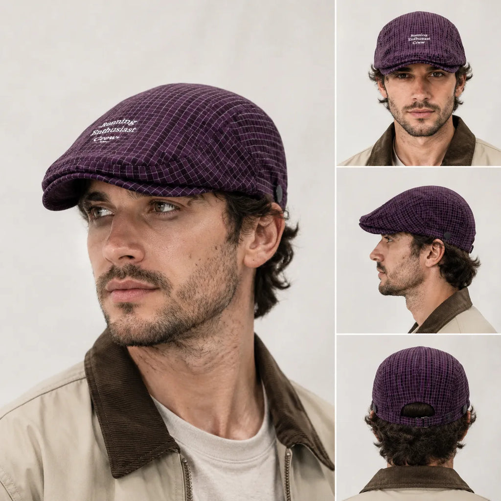 Vintage Grid Plaid Flat Cap Water Repellent Adjustable Gatsby Cabbie Cap