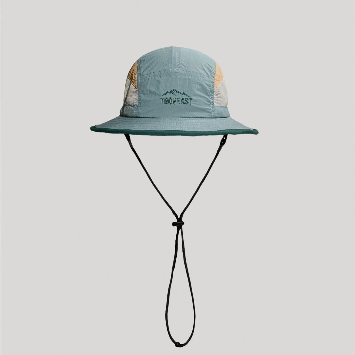 Lightweight nylon outdoor bucket hat with wide brim and contrast colour panels