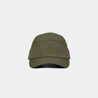 Minimalist nylon baseball cap in khaki green, front view with a plain crown and curved multi-row stitched brim